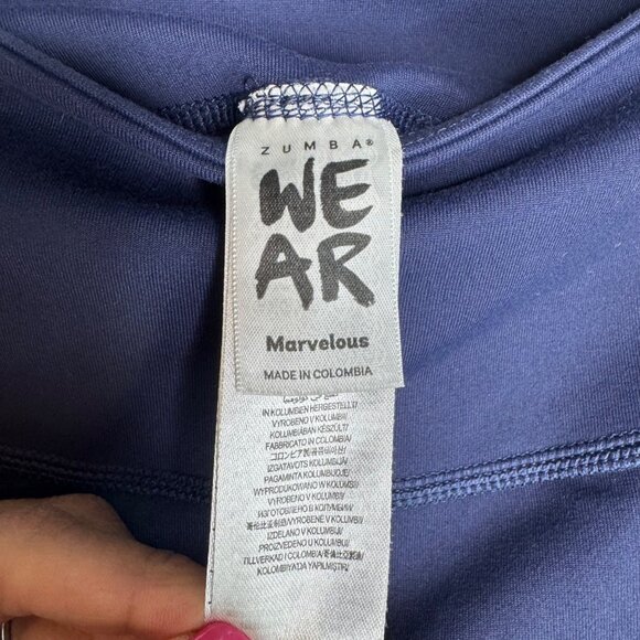 Zumba We Ar Marvelous Colorblock Navy‎ Leggings Neon Yellow and Orange Sz M - Picture 8 of 10